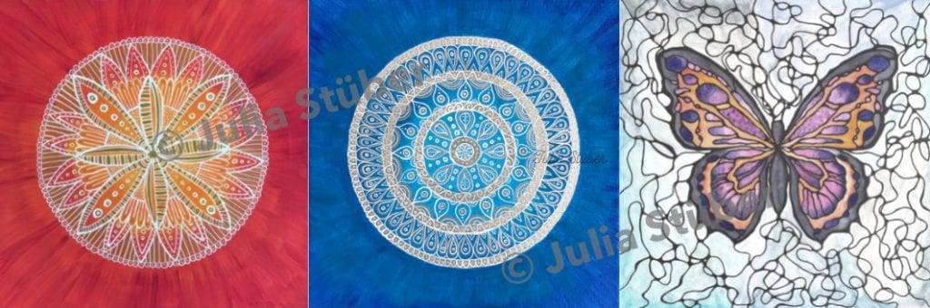 Zwei Mandalas und ein neurographischer Schmetterling