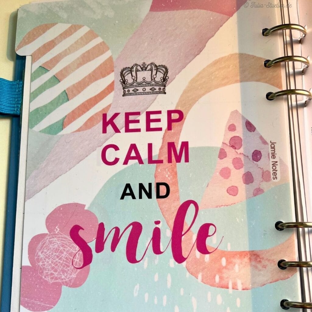 Keep calm and smile auf einem Trennblatt in meinem Filofax