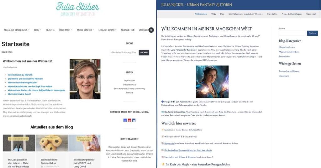 Die Startseiten meiner beiden Blogs